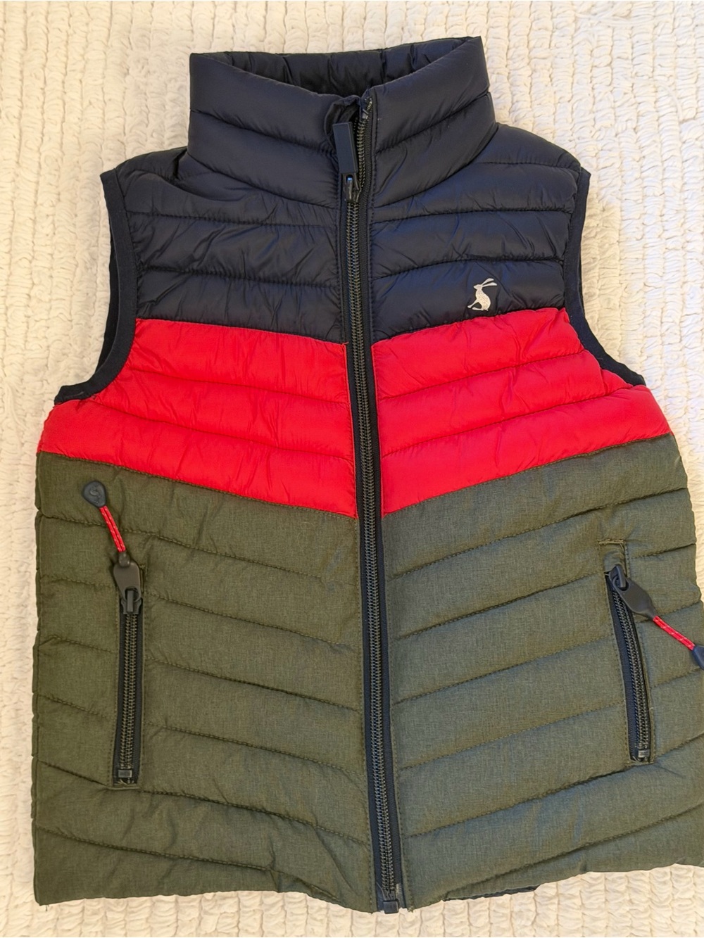 Joules Kids Quilted Puffer Vest in Navy, Red & Olive